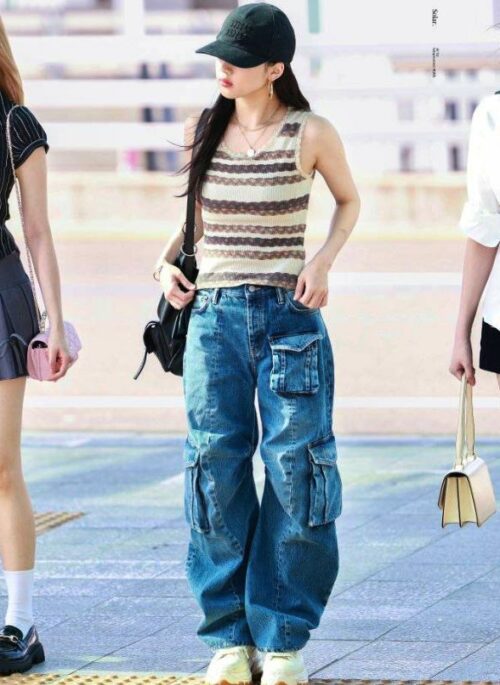 Blue Vintage Wash Oversized Cargo Jeans | Ruka – BabyMonster