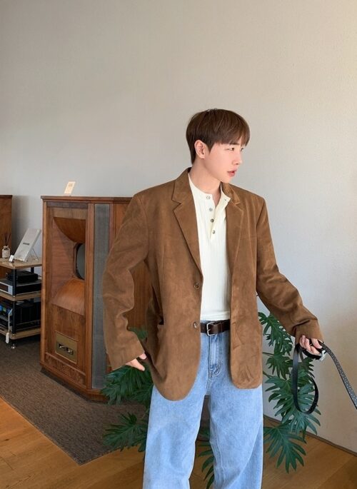 Brown Faux-Suede Blazer Jacket | Kai – EXO