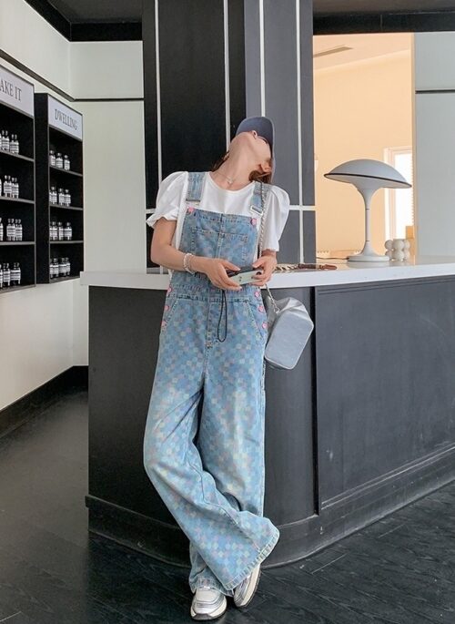 Denim Overalls And T Shirt Casual Outfit Set