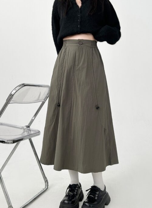 Drawstring High Waist A Line Cargo Skirt