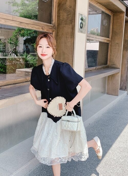 Elegant Lace Patchwork Midi Dress Summer Collection
