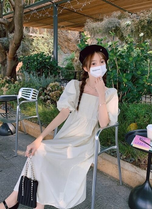 Elegant Puff Sleeve High Waist Long Dress