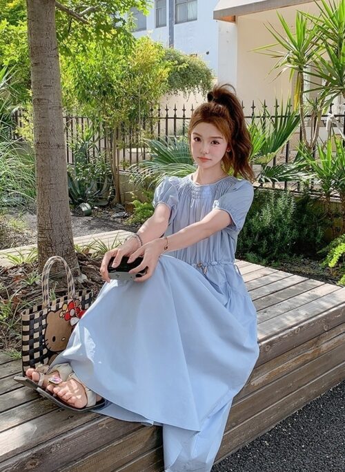 Elegant Puff Sleeve Waist Dress Summer Collection