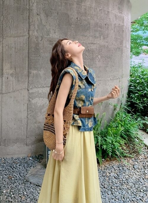 Embroidered Vest And Skirt Outfit Set