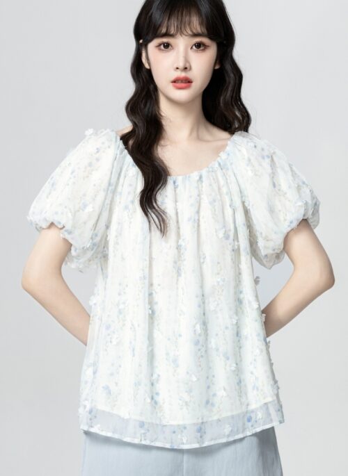 Floral Chiffon Short Sleeve Blouse