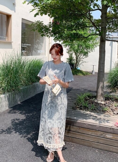 French Lace Tassel Camisole Dress Two Piece Set