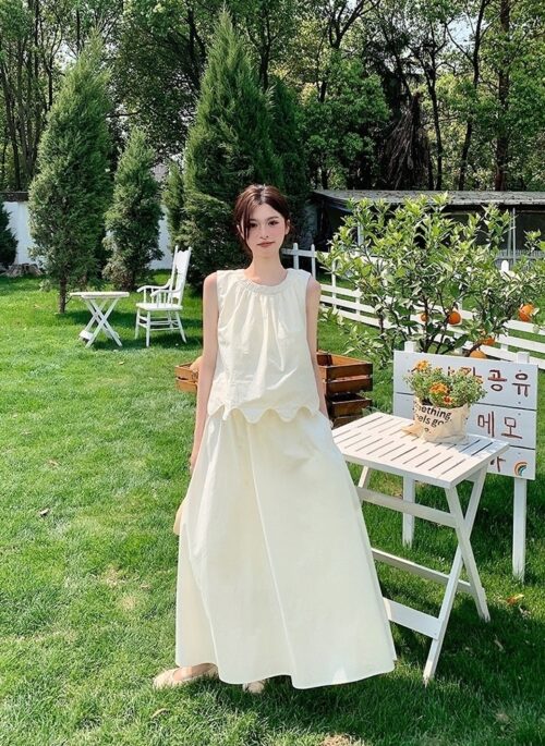 French Style Ruffled Top And Skirt Set