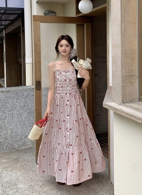 French Sweet Style Red Dress And Top Set