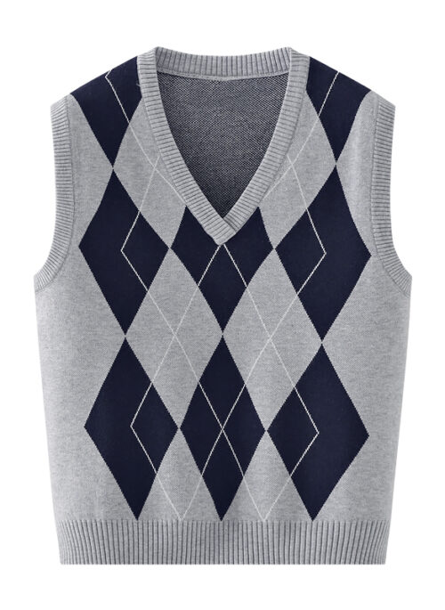 Grey Diamond Patterned Knit Vest | Nayeon -Twice