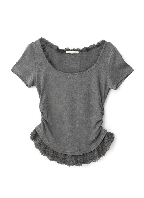 Grey Lace-Trim T-Shirt | Shuhua – (G)I-DLE