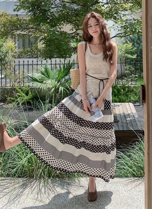 Ivory Polka Dot Vest And Skirt Set