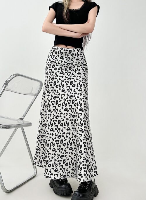 Leopard Print High Waist A Line Midi Skirt