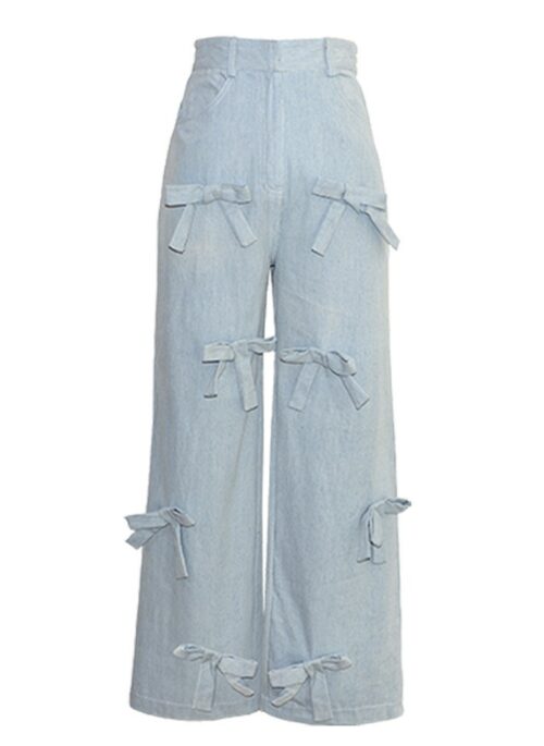 Light Blue Bow Embellished Jeans | Chaewon – Le Sserafim