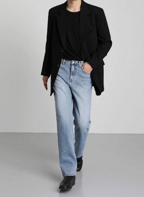 Light Blue Loose Straight Denim Pants