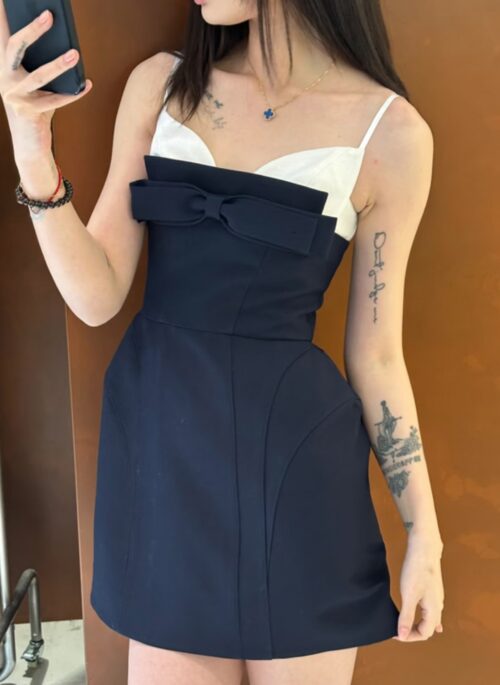 Navy Blue Overlay Bow-Front Dress | Ningning - Aespa
