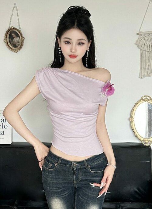 Pink One Shoulder Flower Top | Natty – Kiss Of Life