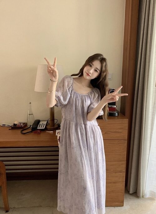 Purple Floral Slim Fit Vacation Maxi Dress