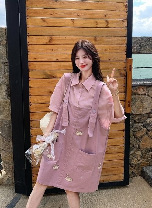 Purple Patchwork Design Relaxed Fit Shirt Dress