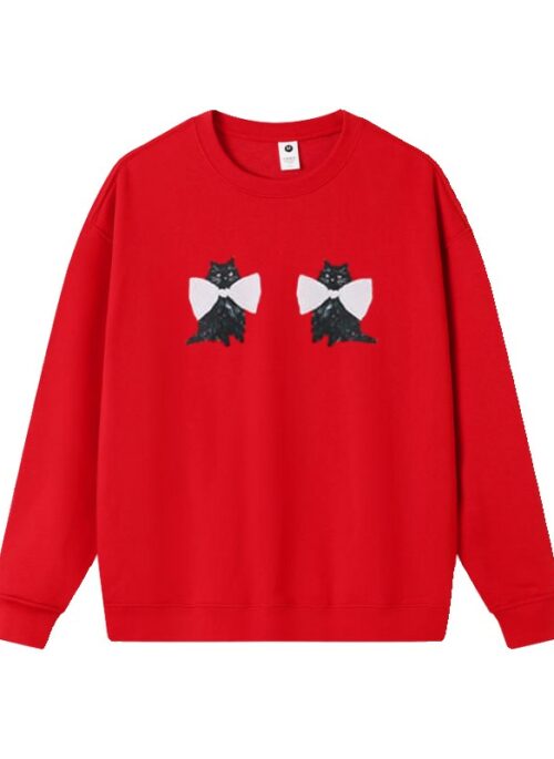 Red Bow-Tied Kitty Sweatshirt | Minji – NewJeans