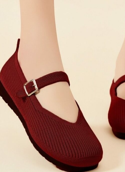 Red Knitted-Style Mary Jane Flats | Jennie - BlackPink