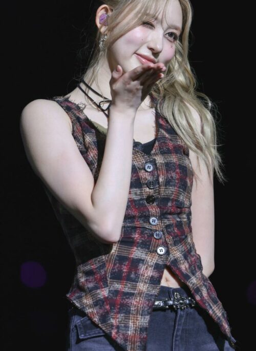 Red Vintage Plaid Halter Vest | Gaeul – IVE