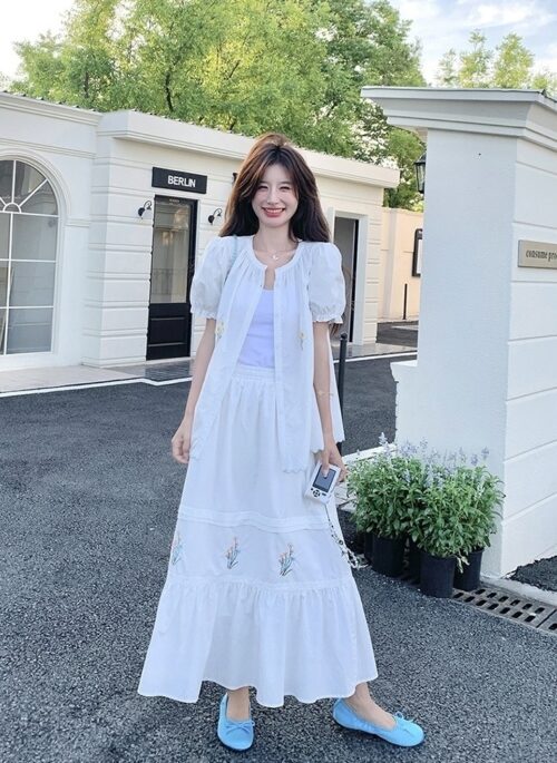 Romantic Embroidered Shirt And Skirt Set