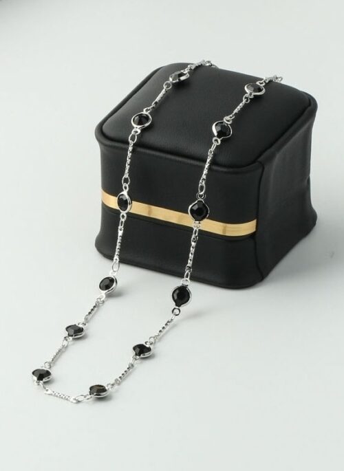Silver Chain Black Stone Accent Necklace | LeeKnow – Stray Kids