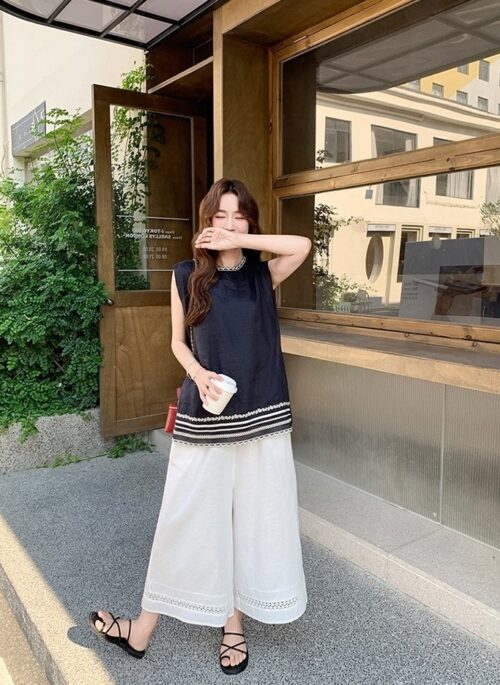 Sleeveless Casual Loose Fit Vest And Wide Leg Pants Set