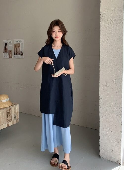 Sleeveless Shirt Dress Fashion Casual Two Piece Set