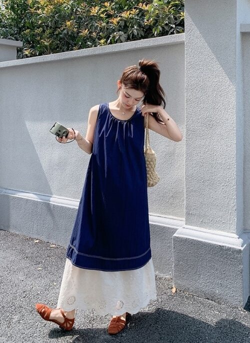 Summer French Style Sweet Vacation Patchwork Dress