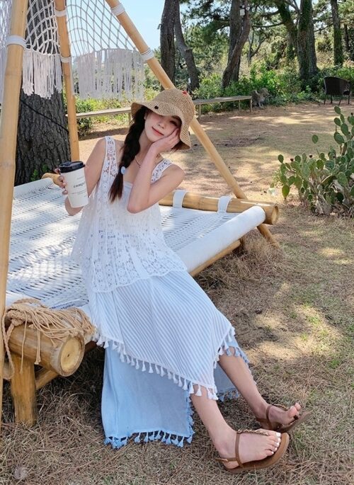 Summer Lace Tassel Beach Skirt Set