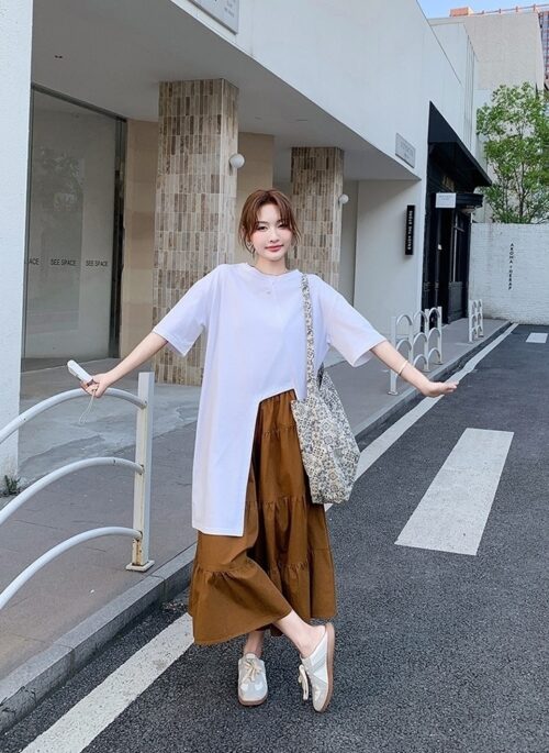 Trendy Irregular Top And Skirt Set