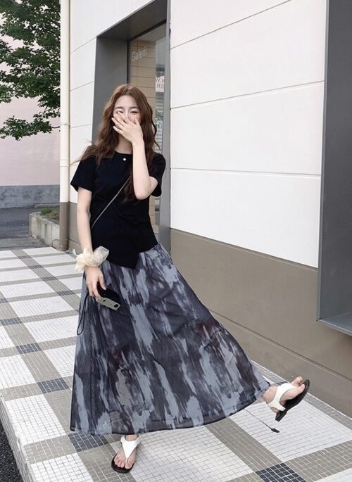 Vintage Tie Dye Skirt And Irregular T Shirt Set