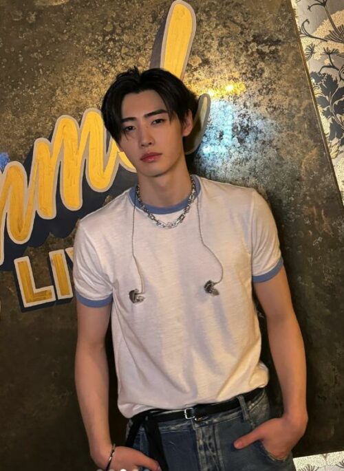 White And Blue Contrast-Trim T-Shirt | Sunghoon – Enhypen