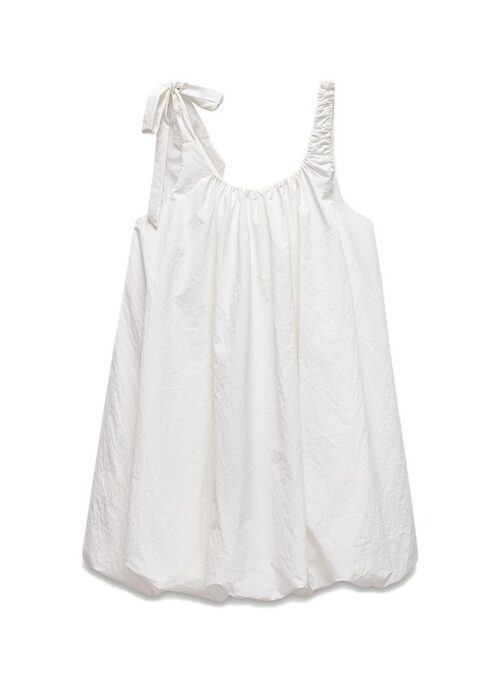White Asymmetric Strap Puffy Dress | Wonhee – ILLIT