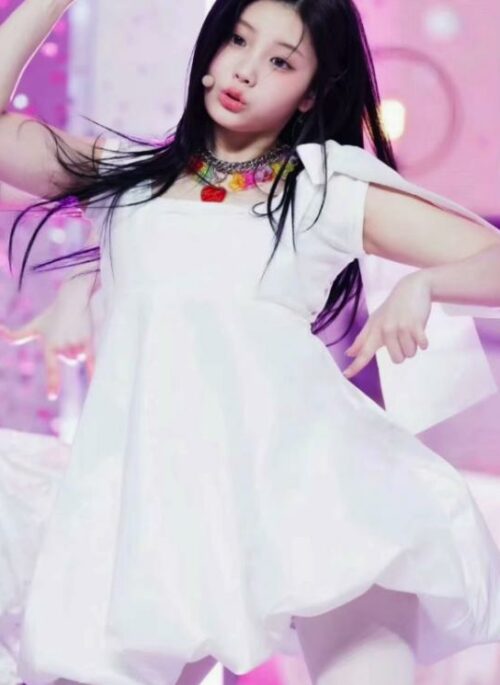 White Asymmetric Strap Puffy Dress | Wonhee – ILLIT