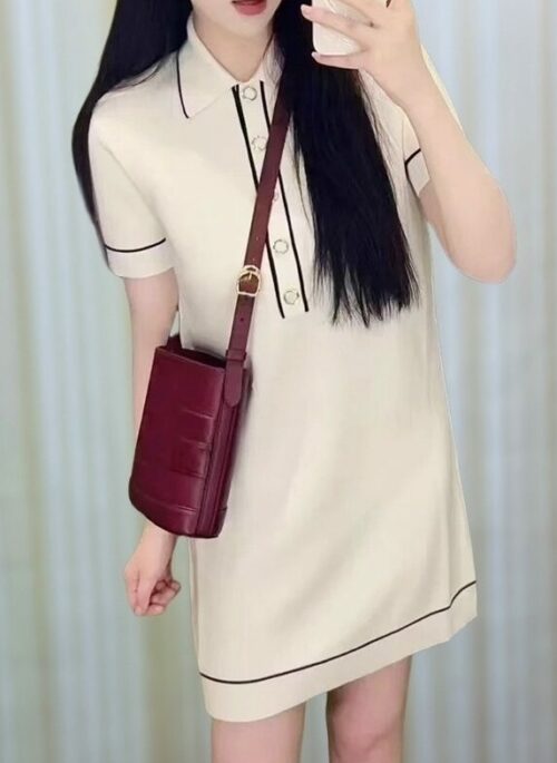 White Collared Polo Dress With Contrasting Linings | Ahyeon – BabyMonster