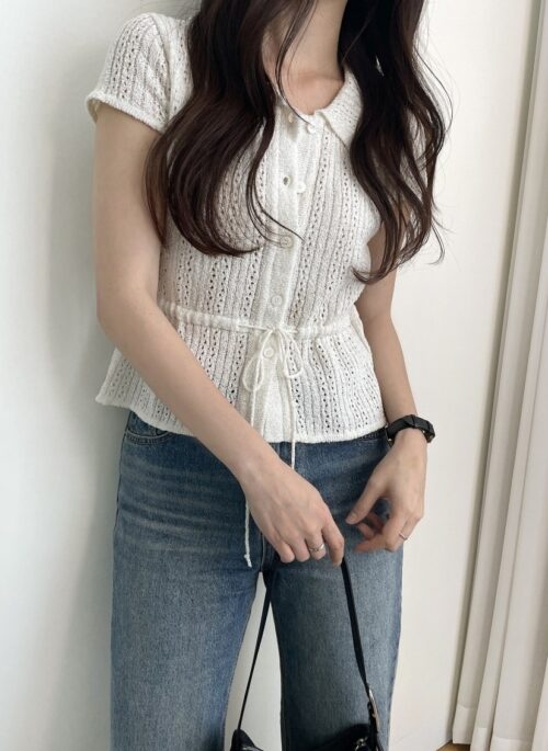 White Drawstring Waist Knitted Top | HyunA