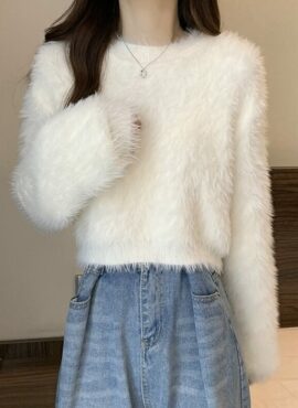 White Fluffy Short Sweater | Jeong Mi In – When Life Gives You Tangerines