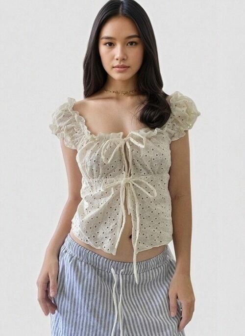 White Lace Ruffled Lace Top | Ahyeon – BabyMonster
