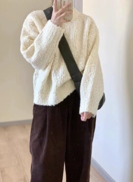 Beige Round Neck Winter Sweater | Pyo Nam Kyung – Resident Playbook