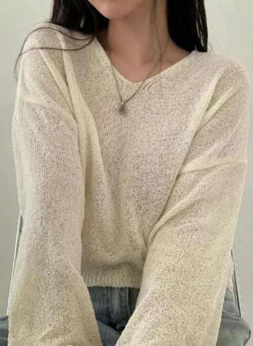 Beige See-Through Loose Sweater | Bangchan - Stray Kids