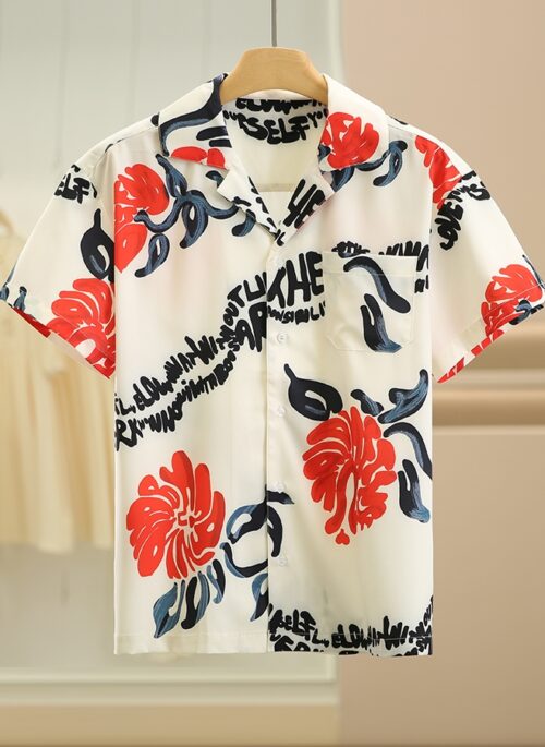 Beige Statement Print Floral Shirt | Haechan - NCT