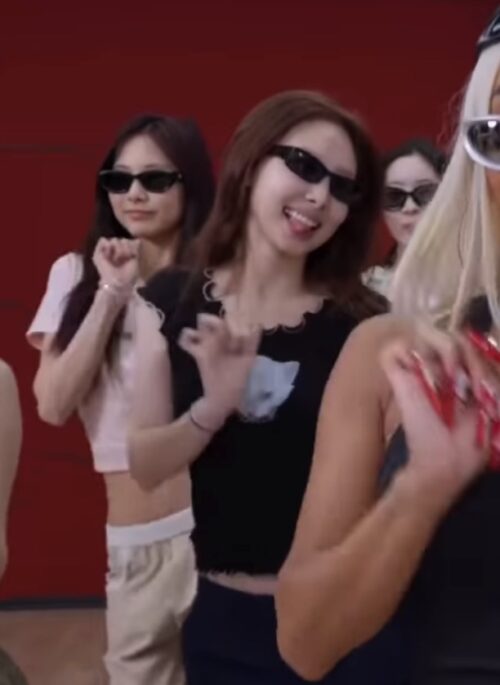 Black Cat Print Lettuce Trim Top | Nayeon - Twice
