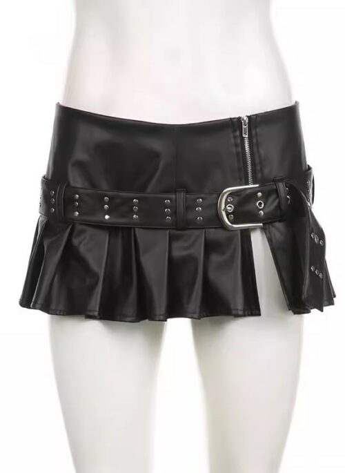 Black Faux Leather Pleated Micro Skirt | Daniela – KATSEYE