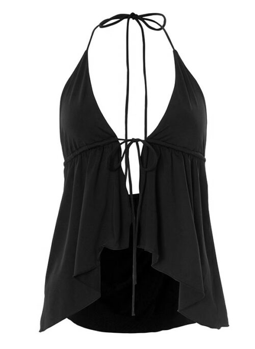 Black Open Halter Top | Lara – KATSEYE