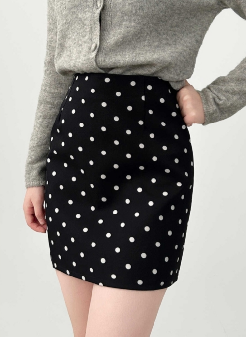 Black Polka Dot Vintage Slim Fit Mini Skirt
