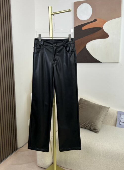 Black Straight-Leg Faux Leather Pants | Ningning – Aespa
