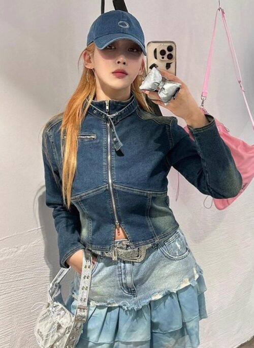 Blue Corset Stitch Denim Jacket | Daniela - KATSEYE