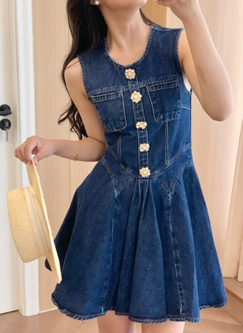 Blue Flared Hem Sleeveless Denim Dress | Jisoo – BlackPink